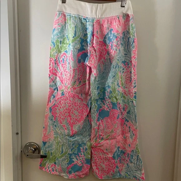 Lilly Pulitzer lets Cha Cha Linen Palazzo beach Pants coral print Small - Picture 8 of 9